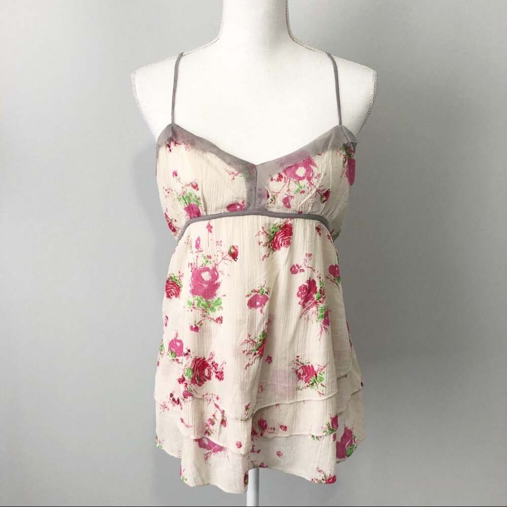 Free People pink floral gray lace tank size 12 nwt cami